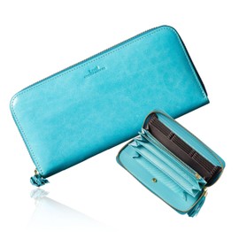 [VOICE] Italian MASINI Cowhide Leather Pitti Women's Long Wallet, Used by Leading Italian Brands, Soft, Beautiful Colors, Present, Gift Boxed, TURQUOISE