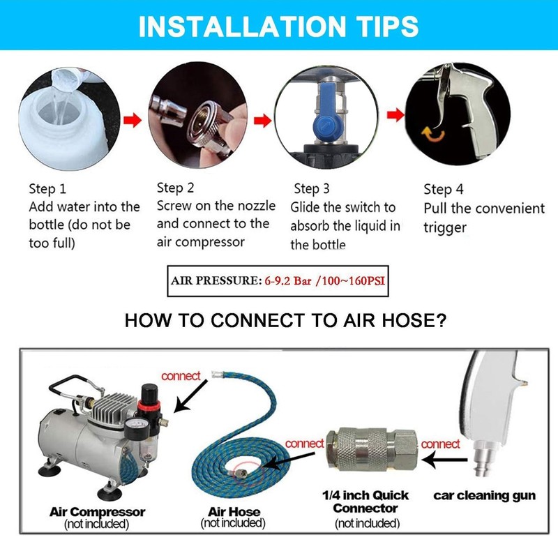 Car Cleaning Gun Compressed Air Blower with Brush Nozzle High