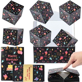 SOFPLATE Explosion Birthday Gift Box with Bag Gift Box Set Black Folding Bounce DIY Creative Surprise 16Pcs Explosive Cards for Valentine Mother Father Thanksgiving Day Celebration Party Favor