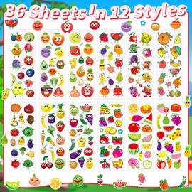 36 Sheets 3D Fruit Stickers for Kids (900+), Bulk Puffy Stickers with Funny Faces for Classroom, Crafts, Party Favors - Apple, Banana, Strawberry