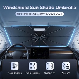 Autorder Windshield Sun Shade Umbrella for 2020-2024 Mercedes GLE 350 450 Accessories,Upgraded Ice Crystal Material,Easy Setup Umbrella Sunshade for Car Windshield,100% Sun Blocking