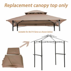 ESPIDOO 8x5Ft Grill Gazebo Canopy: Double Tiered BBQ Tent Roof Cover with Metal Frame for Outdoor Patio, Backyard & Garden Sun Shade Shelter - Beige Replacement Top