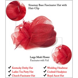 Z&X Sinamay Mesh Fascinators for Women Kentucky Derby, Red-001, Size One Size