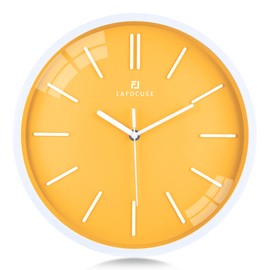 Lafocuse Minimalist Yellow Wall Clock Silent 3D Simple Lines Wall Clock Modern No Numbers No Ticking Decoration for Living Room Children's Room Kitchen 30 cm