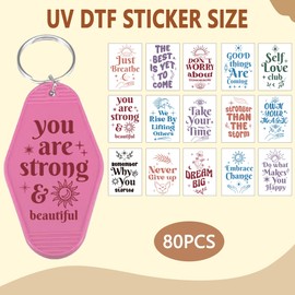 Rub on Transfers for Crafts - 80 Sheets Inspirational Flower UV DTF Stickers Motel Keychain Vintage Butterfly Boho Sun Moon Waterproof UVDTF Transfer Decals for Hotel Keychain