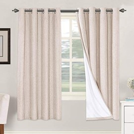 Linen Blackout Curtains 72 Inches Long 100% Absolutely Blackout Thermal Insulated Textured Linen Look Curtain Draperies Anti-Rust Grommet, Energy Saving with White Liner, 2 Panels, Natural