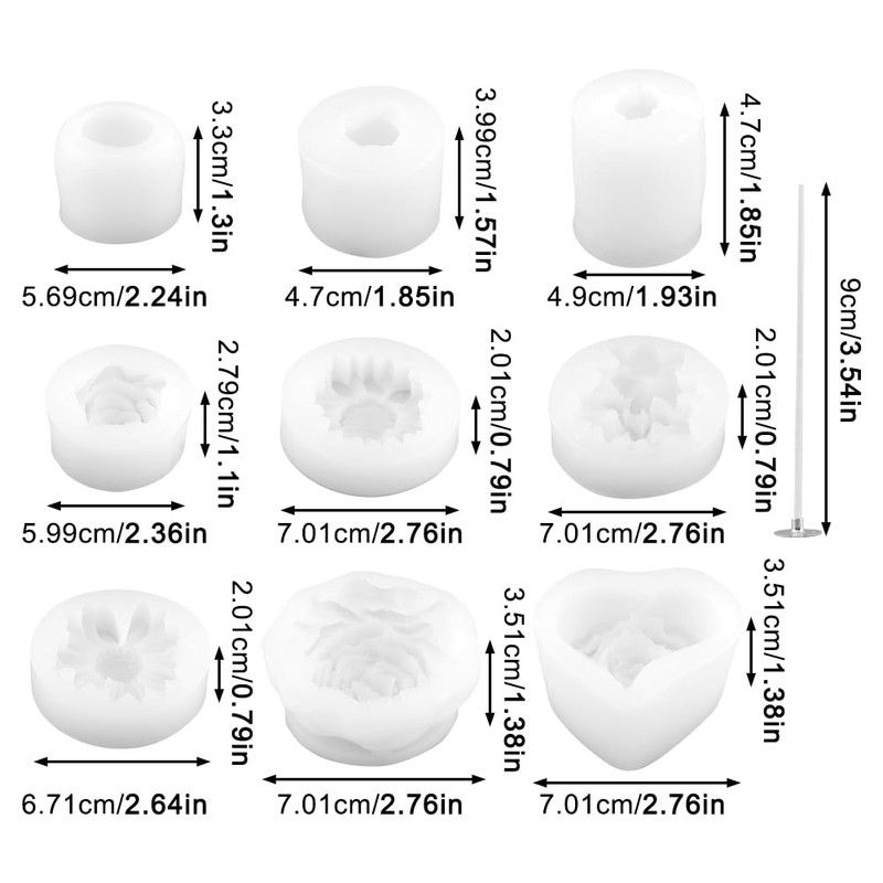 9 PCS Flower Silicona Candle Molds for Candle Making with
