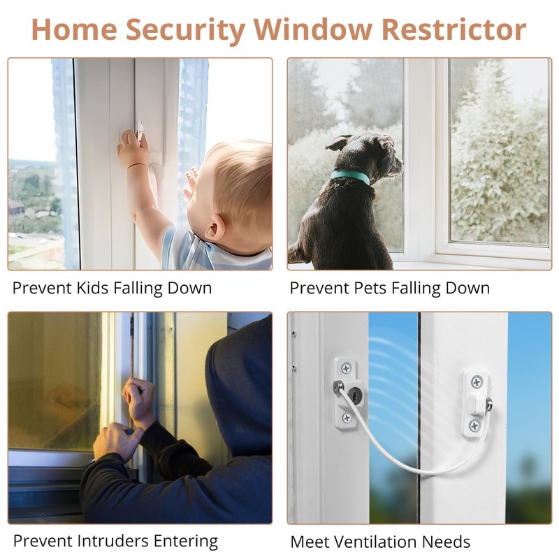 Kamtop 8 Pack Window Restrictor Locks, Childproof Cable Restrictor Lock