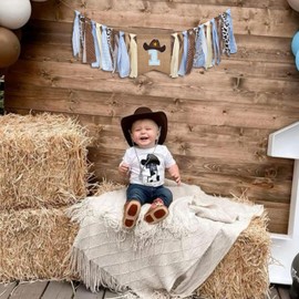 ZAIBIANHAO Cowboy One High Chair Banner - Rodeo Theme Fabric Garland,Farm Birthday Highchair Banner,Western Cow Boy First Birthday Decorations Party Supplies (cow blue)