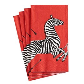 Entertaining with Caspari Guest Towels, Zebras Red, Pack of 15