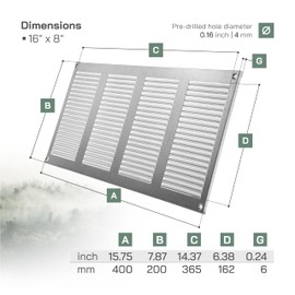 Vent Systems 16" x 8" Inch (Overall Dimensions) Pack of 3 - Galvanized - Air Vent Cover Metal Air Return Grill with Built-in Pest Guard Screen HVAC Vent Duct Cover for Home Improvement