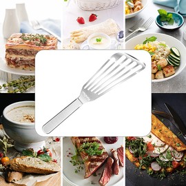 KSENDALO Fish Spatula Stainless Steel, 11.8inch Flexible Sturdy Thin Slotted Metal Spatula with Angled Blade, Versatile Cooking and Egg Spatula, Silver