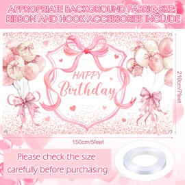Tingjoo 7 x 5 ft Pink Bow Coquette Birthday Decorations Large Pink Bow Happy Birthday Backdrop Decorations for Party Decor for Girls Women Photography Backgrounds Bachelorette Supply