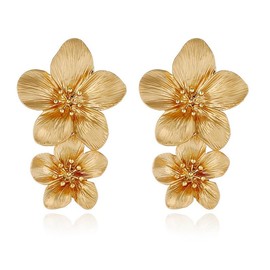 DIAMANTIO Statement Gold Multi Flower Earrings for Women Exaggerated Large18K Yellow Gold Plated, Hypoallergenic Smooth Textured Dangly Earrings for Women - Sturdy, Lightweight Perfect for Everyday Wear, Coachella Jewelry, and Mother's Day Gifts (Triple 