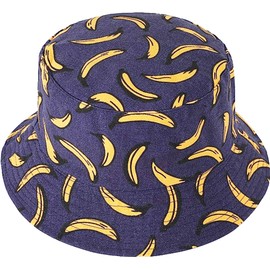 IHAUIUE - Sombrero de pesca, diseño de frutas, con estampado de frutas, reversible, para mujeres, hombres, Sombrero azul marino con estampado de plátano, Medium-Large
