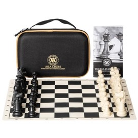 Juego de ajedrez A&A - Tablero de ajedrez plegable de silicona de 15"x15" y piezas de Staunton de plástico triple peso de 8.26 cm de altura con estuch