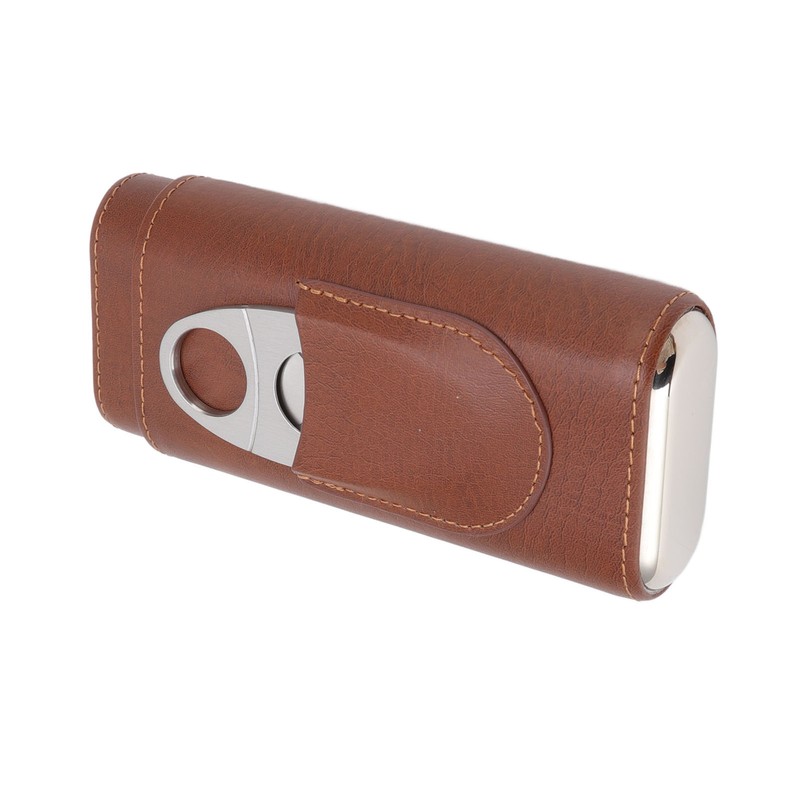 3 Finger Cigar Case Leather Cedarwood Lining Travel Portable Cigar