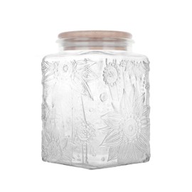 Glass Storage Jars With Airtight Lid, 23.7oz Canister For Kitchen Counter with Bamboo Lid, brown sugar, candy, coffee, cookie, salt, tea,pantry cute Jar (Square Sunflower)