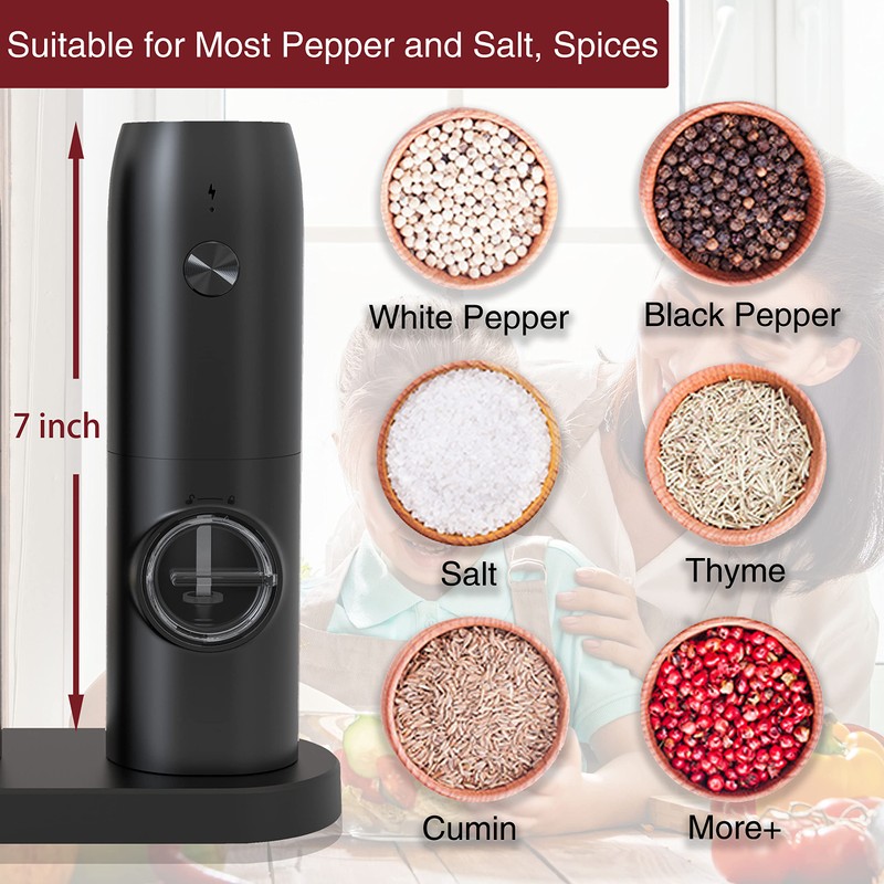 Electric Salt and Pepper Grinder Set - USB Rechargeable,LED Light,Adjustable