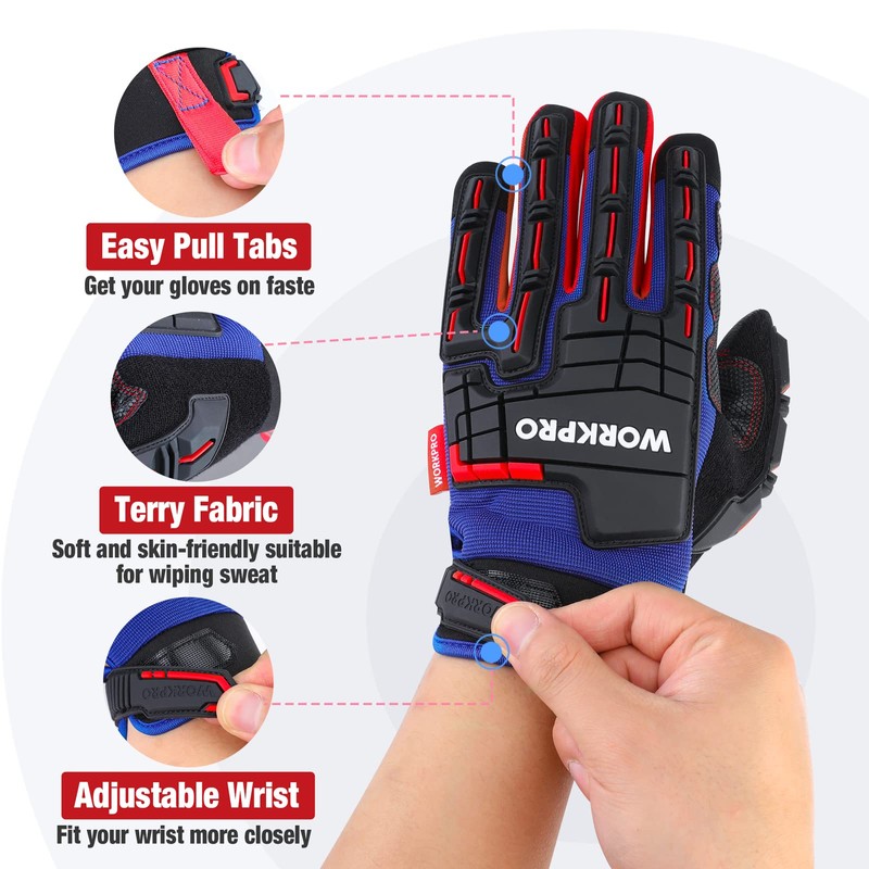 WORKPRO Heavy Duty Work Gloves, Synthetic Leather Impact Protection Working