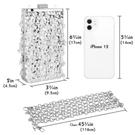 LUEXBOX Silver Clutch Purses for Women Evening, Sequins Rhinestone Beaded Bags with Removable Silver Chain, Glitter Crossbody Handbag for Wedding Party Cocktail Bridal Prom, Silver, Small