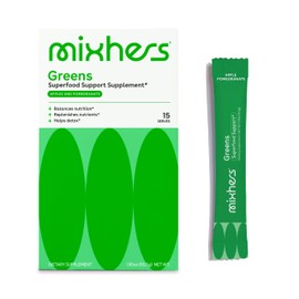 MIXHERS Hergreens - Greens & Veggie Powder - Made from Whole Foods - with Digestive Enzymes & Kale - Nutrition Designed for Women - Support Heart & Liver - 15 Drink Packets - Apples & Pomegranate