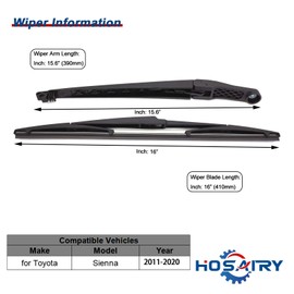 HOSAIRY Rear Wiper Arm Blade Set for Toyota Sienna 2011-2018 2019 2020 Rear Windshield Wiper Arm Blade Assembly 85241-08020