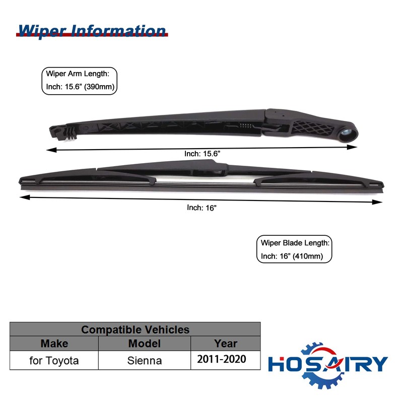 HOSAIRY Rear Wiper Arm Blade Set for Toyota Sienna 2011-2018