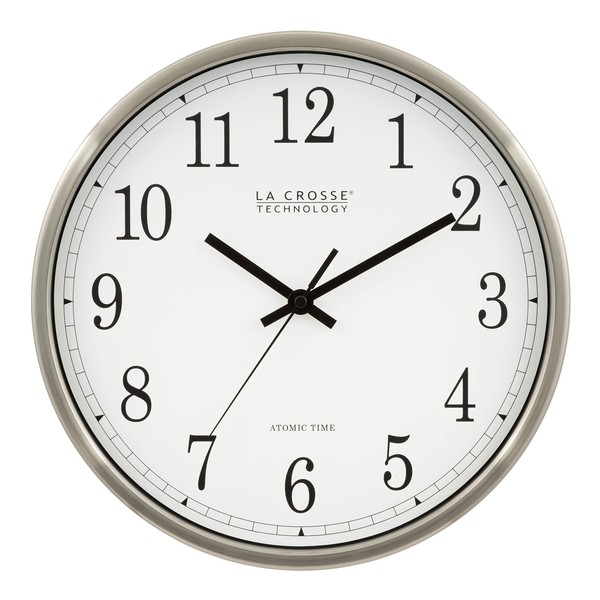 La Crosse Technology WT-3126B-INT 12-Inch Atomic Analog Wall Clock, Aluminum, 12 inch, Black