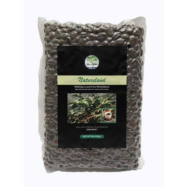 NATURELAND Specialty Roasted Coffee Beans (Wild Kopi Luwak Coffee Beans Dark Roast, 10oz) Civet Coffee Kopi Luwak Coffee Beans - Wild Civet Cat Coffee Sourced from the best regions of Vietnam Ethically produced cat poop coffee