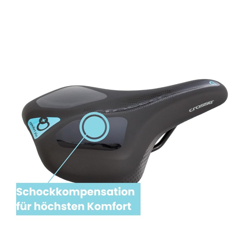 Crosser Comfort Plus Bicycle Saddle Black PVC Leather with Memory