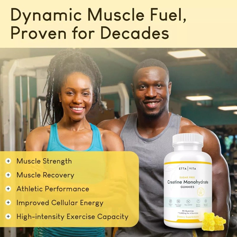Etta Sugar-Free Creatine Monohydrate Gummies Women Men Muscle Support Energy