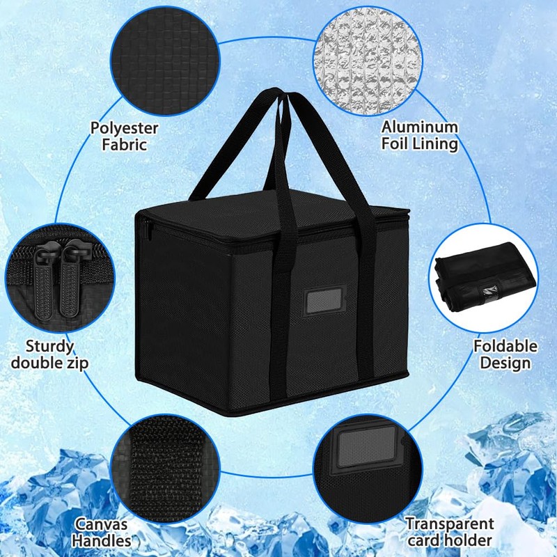Alaoo 20L Foldable Insulated Bag for Food Travel Camping, Black,