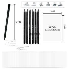 LIVHOLIC Woodless Graphite Drawing Pencils Set,6 Black Lead Pre-Sharpened 2H HB, 2B, 4B, 6B 8B Degrees Coloring Pencils, 50PK Blank Watercolor Card for Sketching,Writing,Shading