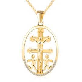 MICGIGI Women's 925 Sterling Silver Necklace Elliptical Cross Pattern Cubic Zirconia Pendant Necklace Gold, Silver