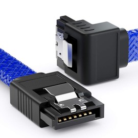 deleyCON 3 x 50 cm SATA 3 Nylon Cable Set Data Cable 6 Gbit/s Connection Cable Motherboard HDD SSD Hard Drive 1 S-ATA Connector 90° Angled Black Blue Red