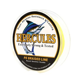 Hercules Super Cast 100M 109 Yards Braided Fishing Line 50 LB Test for Saltwater Freshwater PE Braid Fish Lines Superline 8 Strands - Yellow, 50LB (22.7KG), 0.37MM