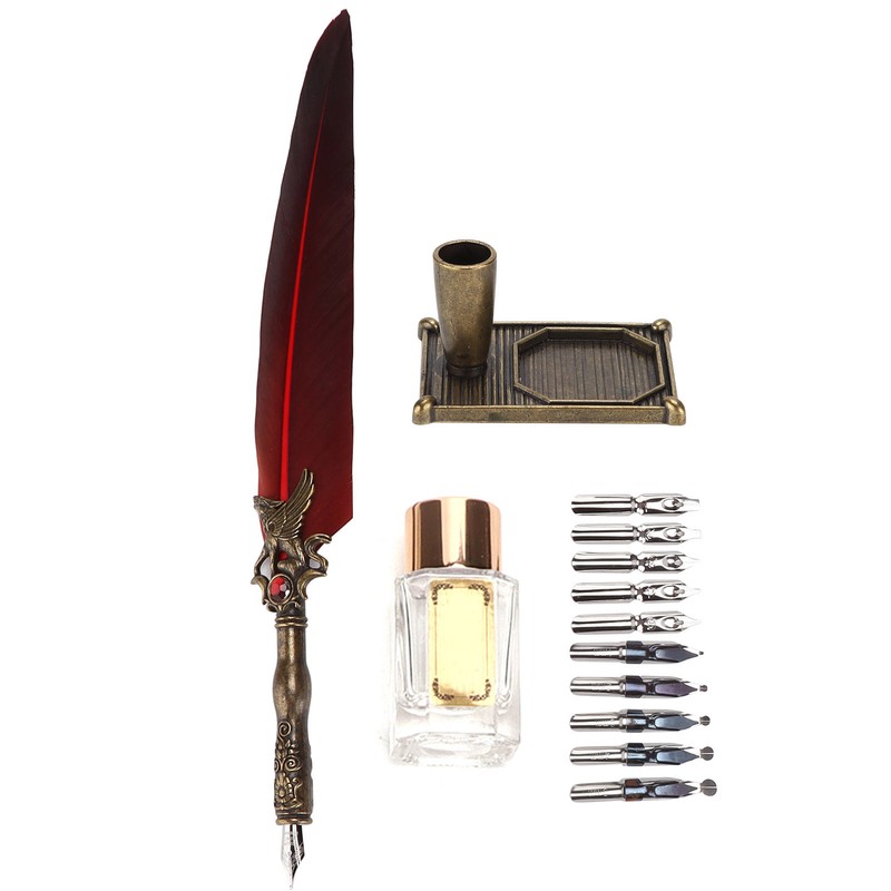 Feather Pen Set Vintage Creativity Ink Carving Writing Suit for