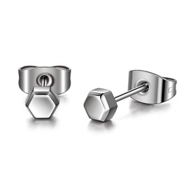 TGNEL Hexagon Mens Earrings Stud Pure Titanium Earrings for Sensitive Ears, Small Helix Cartilage Earring for Multiple Piercing Hypoallergenic