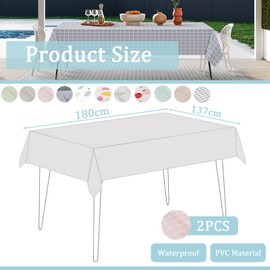 2pcs 137*180cm Plastic Tablecloths Waterproof Pink Checkered PVC Table Cloth Wipeable Table Cover Rectangular,Plaid Table Cover Wipe Clean Tablecloth Oil Cloth Outdoor Tablecloth for Party,Picnic