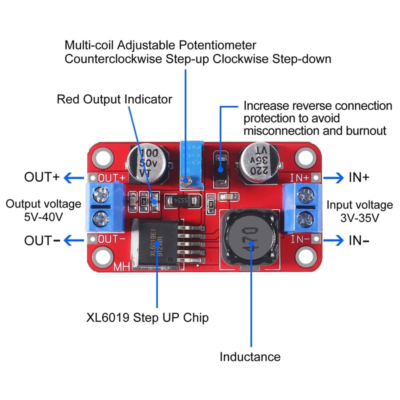 AYMBH XL6019 DC-DC Buck Boost Converter Module 5V 6V 12V