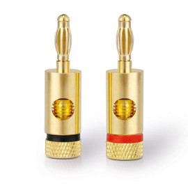 conecto Banana Plug Speaker Connector Premium (Set of 8) for all Speaker Cables with a Diameter of max. 6 mm², 8 Pieces with Colour Coding (4 x Red, 4 x Black), 24 K Gold-Plated