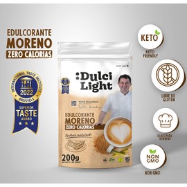 DULCI LIGHT DULCE Y FAVORABLE Cane Honey Brown Sweetener Granules 200g Calorie Free Sweetener for Drinks and Food, Natural Sugar Substitute