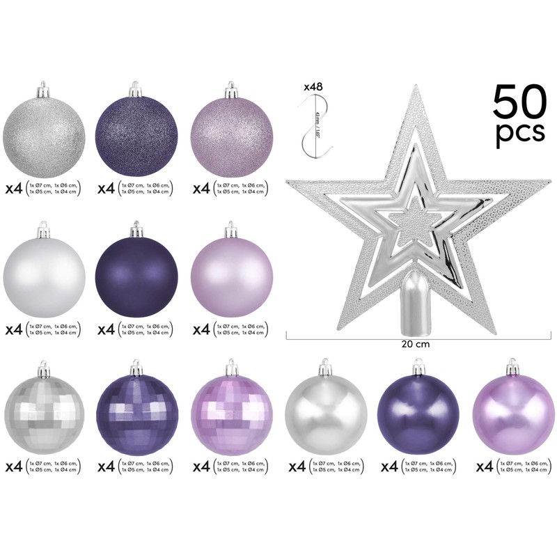 Brubaker, 50-Piece Christmas Baubles Set With Tree Topper - Artificial