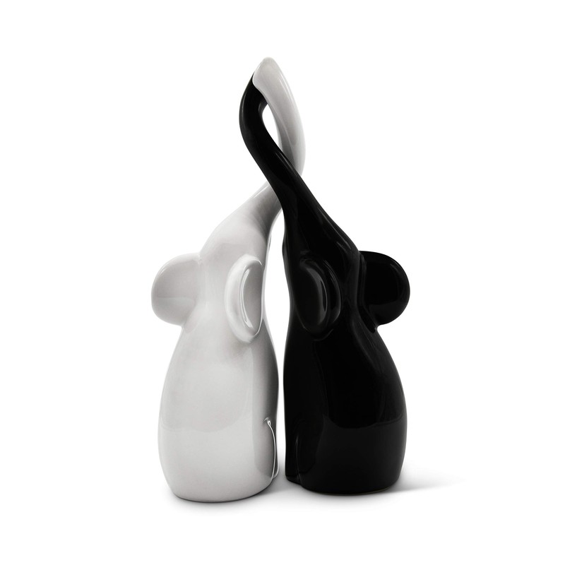 FeinKnick Harmonious Ceramic Elephant Couple in Black and White –