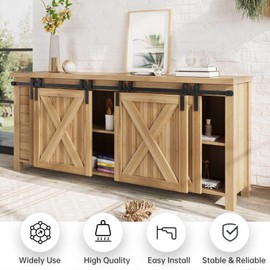 EaseLife 6 FT Mini Cabinet Bypass Sliding Barn Door Hardware Track Kit for 4 Door,Easy Install,Slide Smoothly Quietly,Apply for Storage Window TV Stand and Other Shielding (No Cabinet)
