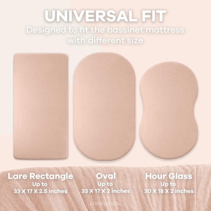 Muslin Fitted Bassinet Crib Sheet, Extra Soft 100% Muslin Cotton