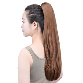 SYXLCYGG Brown Clip in Ponytail Yaki Straight Claw Clip Ponytails 22" 5.5 OZ Synthetic Fake Hair pieces For Women Like Real Hair Fluffy¬ Tangled