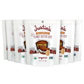 Justin's Organic Mini Milk Chocolate Peanut Butter Cups, Rainforest Alliance Certified Cocoa, Gluten-free, Responsibly Sourced, 6 Stand-up Bags, 4.7oz each
