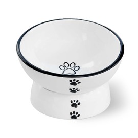 Raytrue-X Anti-Rollover Elevated Ceramic Cat Bowls with Paw Prints for Holding Food and Water, Black Border, Suitable for Small Dogs and Pets